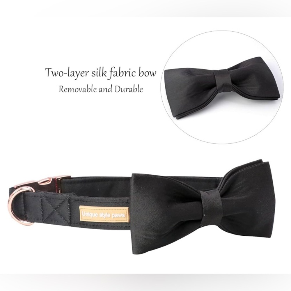 ⭐️New Unique style paws Dog Collar, Black Silk Dog Collar with Bow - Picture 3 of 16
